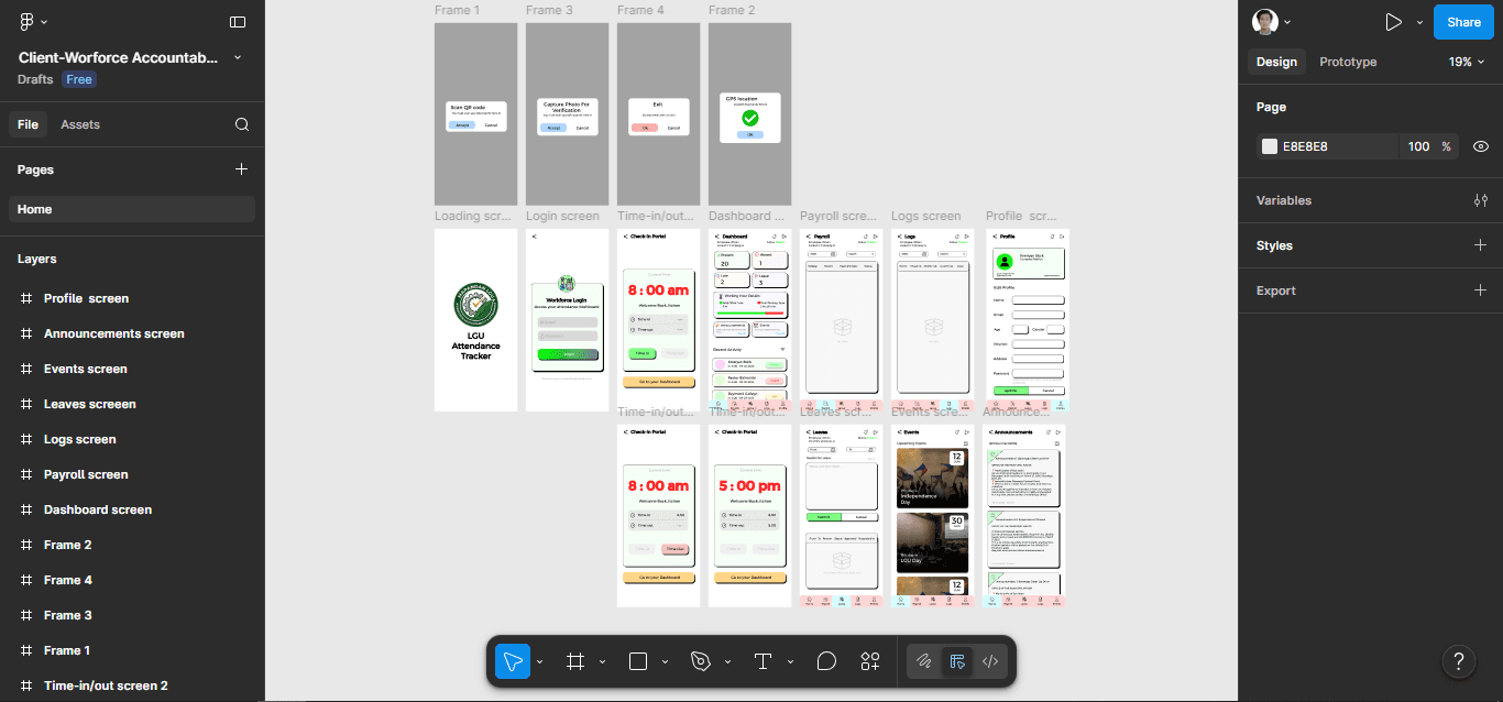 Screenshot of Prototype using Figma -Workforce Accountability Attendance App