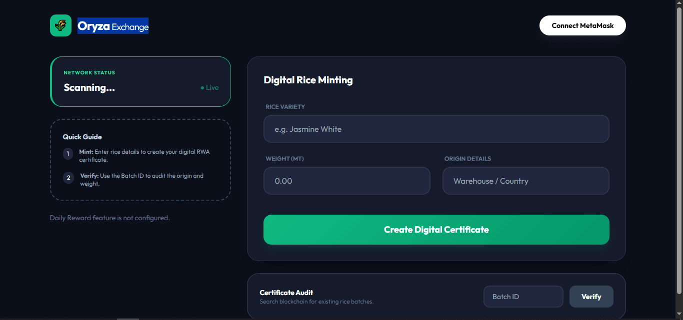 Screenshot of Web3 - Oryza Exchange